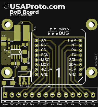 USA1000 BoB - MikroBus™ Breakout Board - In 6-27VDC Out +3.3V +5VDC - DIN Rail Mountable
